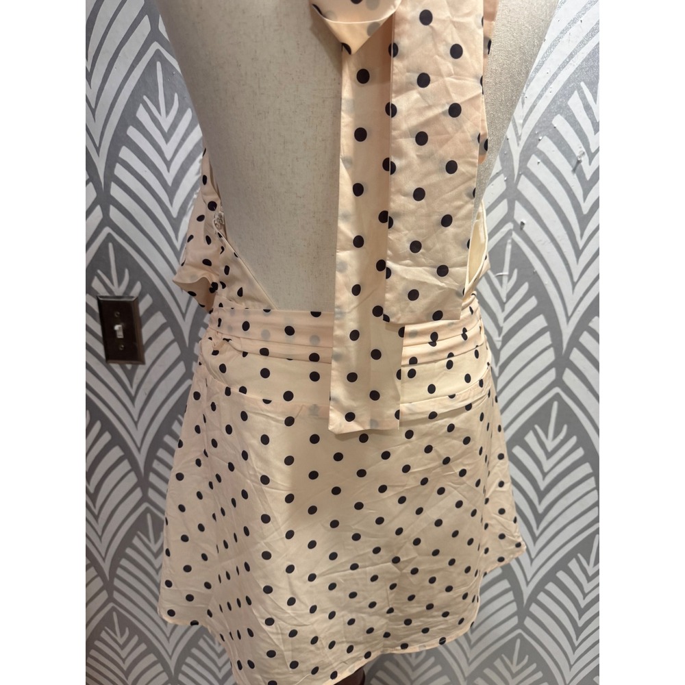 Polka Dot Natalea halter Mini Dress Romper Backless Tie Neck Peach Brown 10 - Picture 6 of 7